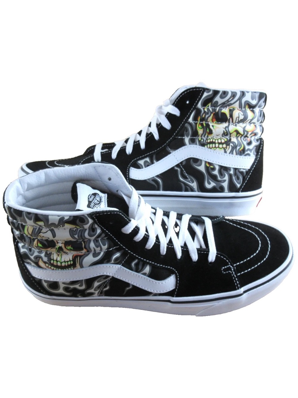 Vans Black and White High-Top Skate Shoes Skull Flame Art men’s 5.5 women’s 7